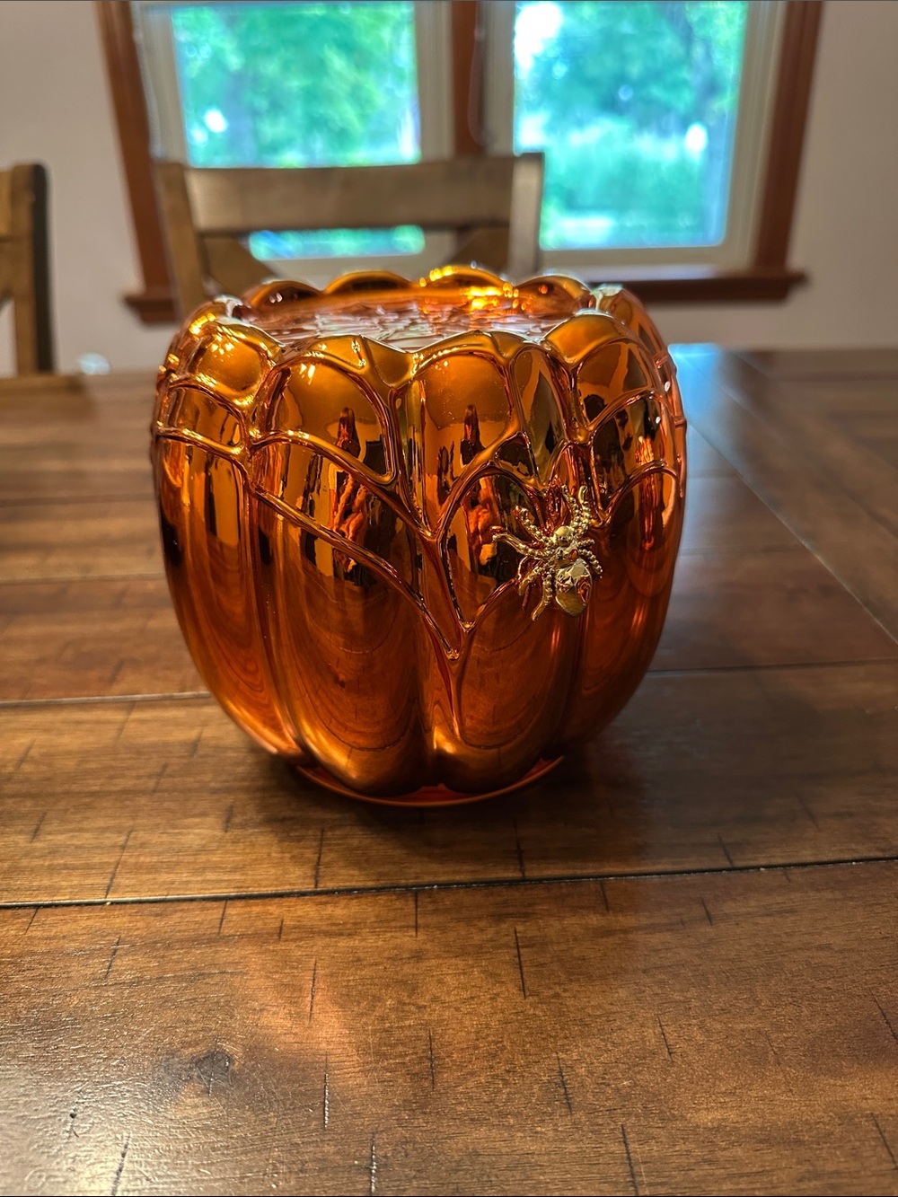 Bath & Body Works Pumpkin candle holder Gold Spider Accent lights up with skull